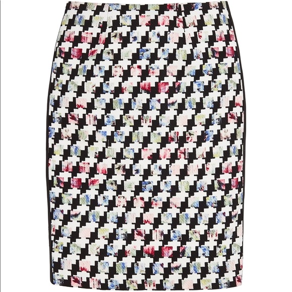 Houndstooth Mixed Print Pencil Skirt - Picture 2 of 4